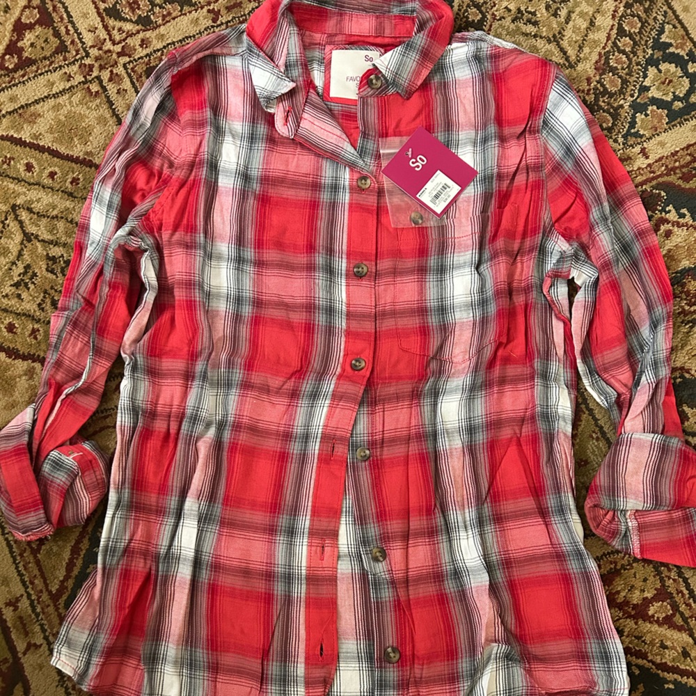 SO Vibrant Red Plaid Shirt